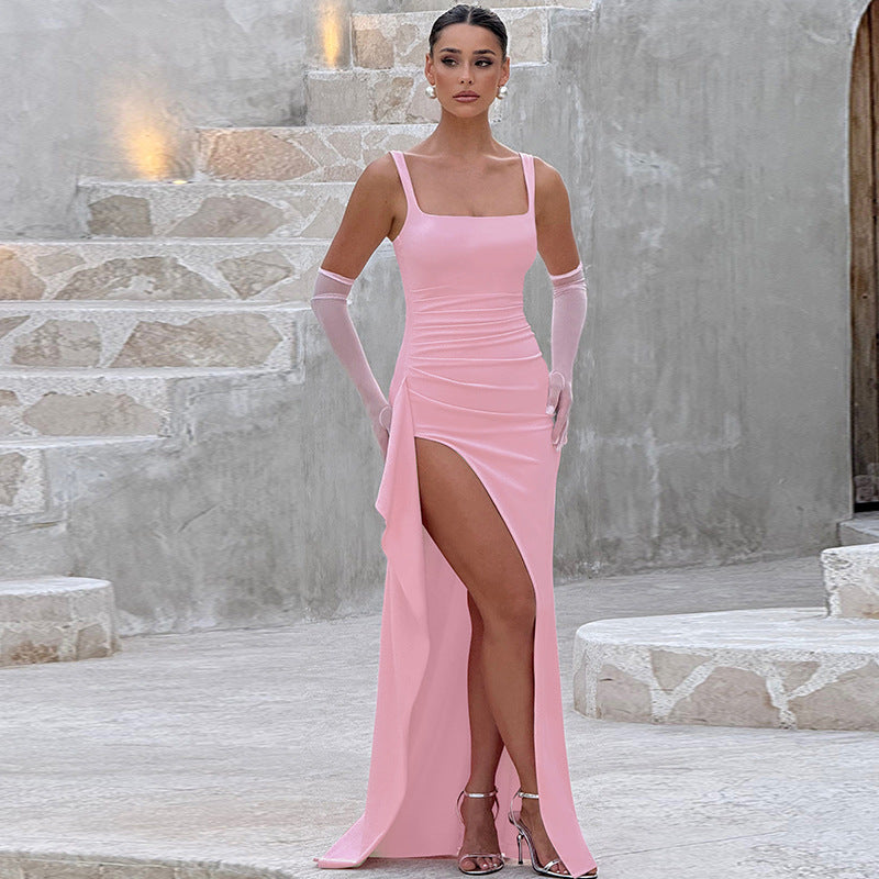 MARILYN - Elegant Formal Slip Maxi Dress with Open Back