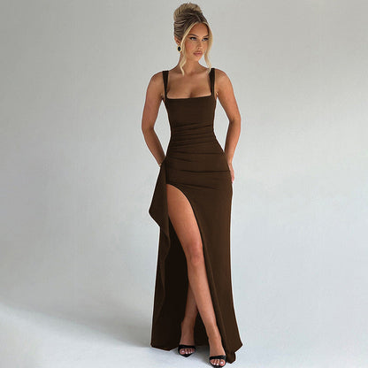 MARILYN - Elegant Formal Slip Maxi Dress with Open Back
